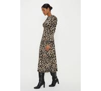 Dorothy Perkins Womens Midi Dress Leopard Polyester Long Sleeve Leopard Print