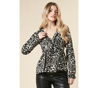 Dorothy Perkins Women's Mono Animal Ruffle wrap long sleeve top | Size: Small Dorothy Perkins Animal S