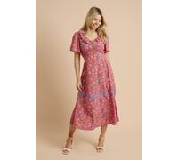 Dorothy Perkins Women's Multi Angel Sleeve Frill Neckline Lace Trim Midaxi Dress | Size: 14