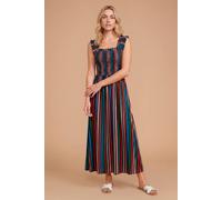 Dorothy Perkins Women's Multi Stripe Shirred Bodice Frill Sleeve Maxi Dress | Size: 8 Dorothy Perkins Multicolor 8