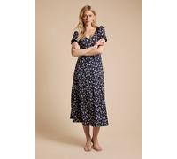 Dorothy Perkins Navy Ditsy Short Sleeve Jersey Midi Dress, 10, Navy