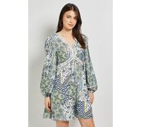 Dorothy Perkins Women's Paisley Lace Trim Long Sleeve Printed Mini Dress in Green | Size: 18 Dorothy Perkins Green 18