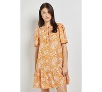 Dorothy Perkins Women's Paisley Tie Detail Drop Hem Printed Mini Dress in Orange | Size: 12 Dorothy Perkins Orange 12