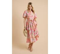 Dorothy Perkins Women's Patchwork Floral Belted Puff Sleeve Shirt Dress in Pink | Size: 8