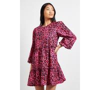 Dorothy Perkins Women's Petite Animal Frill Tiered Printed Poplin Mini Smock Dress | Size: 16 Dorothy Perkins Animal 16