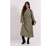 Dorothy Perkins Women's Petite Black Daisy Frill Waist Blouson Sleeve Midi Dress in Floral | Size: 8