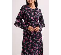 Dorothy Perkins Women's Petite Black Floral Ruffle Blouson Sleeve Empire Seam Midi Dress | Size: 14 Dorothy Perkins Floral 14