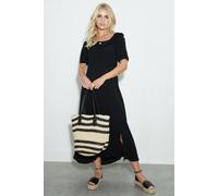 Dorothy Perkins Petite Black Frill Neck Midi Dress, 8, Black