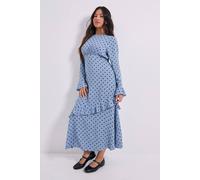 Dorothy Perkins Women's Petite Blue Spot Frill Sleeve Ruffle Detail Printed Midi Dress | Size: 16 Dorothy Perkins Blue 16