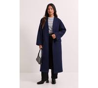 Dorothy Perkins Women's Petite Collarless Single Breasted Faux Wool Coat in Navy | Size: 14 Dorothy Perkins Navy 14
