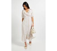 Dorothy Perkins Women's Petite Cream Ditsy Frill Neck Puff Sleeve Maxi Dress in Floral | Size: 6 Dorothy Perkins Floral 6