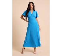 Dorothy Perkins Women's Petite Crinkle jersey Flutter Sleeve Button Front Midi Dress in Cobalt | Size: 10 Dorothy Perkins Cobalt 10