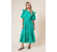 Dorothy Perkins Women's Petite Cutwork Ruffle Puff Sleeve Midi Dress in Green | Size: 8 Dorothy Perkins Green 8