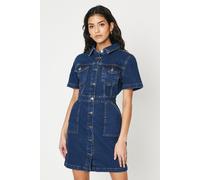 Dorothy Perkins Petite Denim Short Sleeve Mini Dress, 8, Indigo