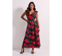 Dorothy Perkins Women's Petite DP Luxe Black Floral Printed Jacquard Chiffon Ruffle Front Sleeveless Midi Dress | Size: 12 Dorothy Perkins Black 12