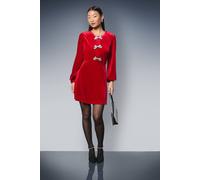 Dorothy Perkins Women's Petite DP Luxe Bow Detail Velvet Mini Dress in Red | Size: 6