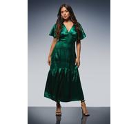 Dorothy Perkins Women's Petite DP Luxe Cape Sleeve Metallic Satin Midaxi Dress in Green | Size: 16 Dorothy Perkins Green 16