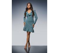 Dorothy Perkins Women's Petite DP Luxe Frill Front Sparkle Jersey Mini Dress in Light Blue | Size: 12 Dorothy Perkins Light Blue 12