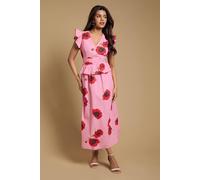 Dorothy Perkins Women's Petite DP Luxe Peplum Frill Detail V Neck Printed Maxi Dress in Floral | Size: 6