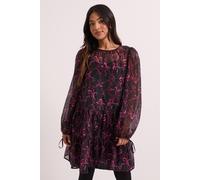 Dorothy Perkins Women's Petite DP Luxe Printed Organza Blouson Sleeve Mini Dress in Mono | Size: 6