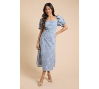 Dorothy Perkins Women's Petite Embroidered Puff Sleeve Midi Dress in Blue | Size: 16 Dorothy Perkins Blue 16