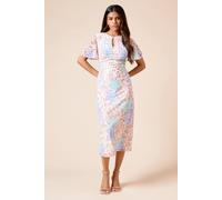 Dorothy Perkins Women's Petite Floral Angel Sleeve Keyhole Mesh Jersey Midi Dress | Size: 12