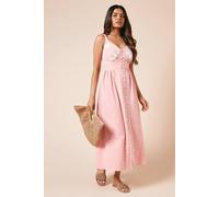 Dorothy Perkins Women's Petite Floral Button Up Embroidered Midi Dress in Pink | Size: 8 Dorothy Perkins Pink 8