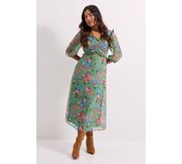 Dorothy Perkins Women's Petite Floral Printed Lace Trim Blouson Sleeve Midi Dress | Size: 8 Dorothy Perkins Floral 8