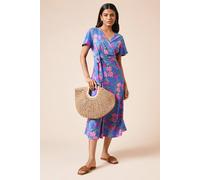 Dorothy Perkins Women's Petite Floral Wrap Front Jersey Midi Dress | Size: 8
