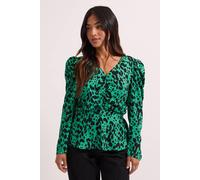 Dorothy Perkins Women's Petite Green Animal Button Detail Printed Peplum Blouse | Size: 8 Dorothy Perkins Animal 8
