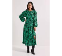 Dorothy Perkins Women's Petite Green Animal Empire Seam Split Detail Printed Midi Dress | Size: 6 Dorothy Perkins Animal 6