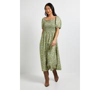 Dorothy Perkins Women's Petite Green Ditsy Shirred Bodice Puff Sleeve Midi Dress | Size: 10 Dorothy Perkins Green 10