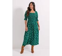 Petite Green Floral Shirred Bodice Puff Sleeve Square Neck Midi Dress Dorothy Perkins Green 12