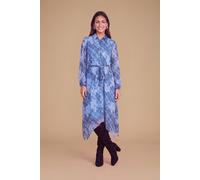 Dorothy Perkins Women's Petite Hanky Hem Printed Chiffon Shirt Dress in Blue | Size: 12