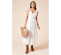 Dorothy Perkins Women's Petite Lace Insert Broderie Strappy Midi Dress in White | Size: 14 Dorothy Perkins White 14