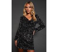 Dorothy Perkins Women's Petite Lace Trim Sequin Mini Dress in Silver | Size: 8 Dorothy Perkins Silver 8