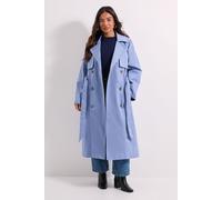 Petite Longline Double Breasted Belted Trench Coat Dorothy Perkins Light Blue 10