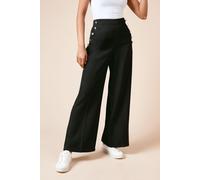 Dorothy Perkins Petite Military Button Detail Wide Leg Trouser, 10, Black