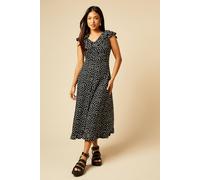 Dorothy Perkins Women's Petite Mono Frill Neck Ruched Front Jersey Midi Dress | Size: 10 Dorothy Perkins Mono 10