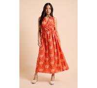 Dorothy Perkins Petite Palm Printed Side Tie V Neck Maxi Dress, 12, Orange