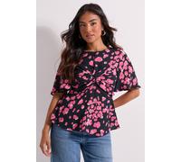 Dorothy Perkins Women's Petite Pink Animal Twist Front Angel Sleeve Top | Size: 12 Dorothy Perkins Animal 12