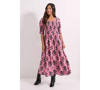 Petite Pink Floral Shirred Bodice Puff Sleeve Square Neck Midi Dress Dorothy Perkins Pink 6