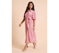 Dorothy Perkins Women's Petite Pink Spot Belted Puff Sleeve Shirt Dress | Size: 8
