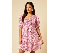 Dorothy Perkins Women's Petite Pink Spot Bow Front Puff Sleeve Jersey Mini Dress | Size: 10 Dorothy Perkins Pink 10