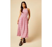 Dorothy Perkins Women's Petite Pink Spot Shirred Bodice Halterneck Jersey Midi Dress | Size: 10 Dorothy Perkins Pink 10
