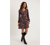 Dorothy Perkins Women's Petite Pink Spot V Neck Long Sleeve Mini in Black | Size: 8 Dorothy Perkins Black 8