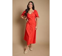 Dorothy Perkins Women's Petite Pleat Button Detail Puff Sleeve Midi Dress in Red | Size: 8 Dorothy Perkins Red 8