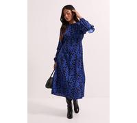Dorothy Perkins Women's Petite Printed Ruffle Blouson Sleeve Empire Seam Midi Dress in Blue | Size: 6 Dorothy Perkins Blue 6