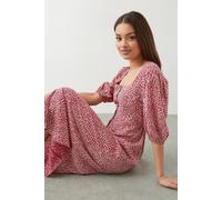 Womens Petite Red Ditsy Floral Button Through Midi Dress Red 10