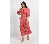 Dorothy Perkins Women's Petite Red Heart Volume Sleeve Ruffle Detail Maxi Dress | Size: 10